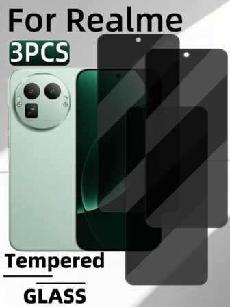 3pcs Privacy Tempered Glass Screen Protector For Realme, High Definition High Hardness, Anti-Peeping, Anti-Scratch, Anti-Oil, Anti-Fingerprint, Anti-Drop, Easy Installation, No White Edges, No Bubbles, Compatible With Phone Cases