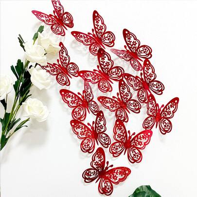 12 piezas Decoración de pared con pegatinas de mariposas 3D, adecuado para sala de estar, dormitorio, lugar de boda, decoración de fiesta