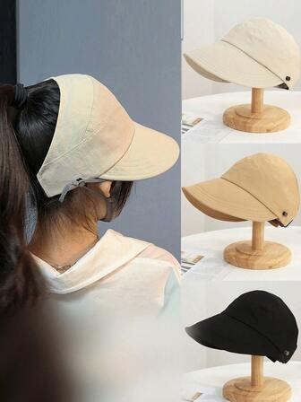 Damsolhatt med brett brätte och sömlös hästsvans, vikbar strandsolhatt, UV-skydd, lämplig för unga kvinnor och flickor Damsolhatt med brett brätte och vävd hästsvans, rullad kant, UV-skydd, mjuk hatt, vikbar strandsolhatt Damkeps med brett brätte och UV-skydd, unisex för sommaren