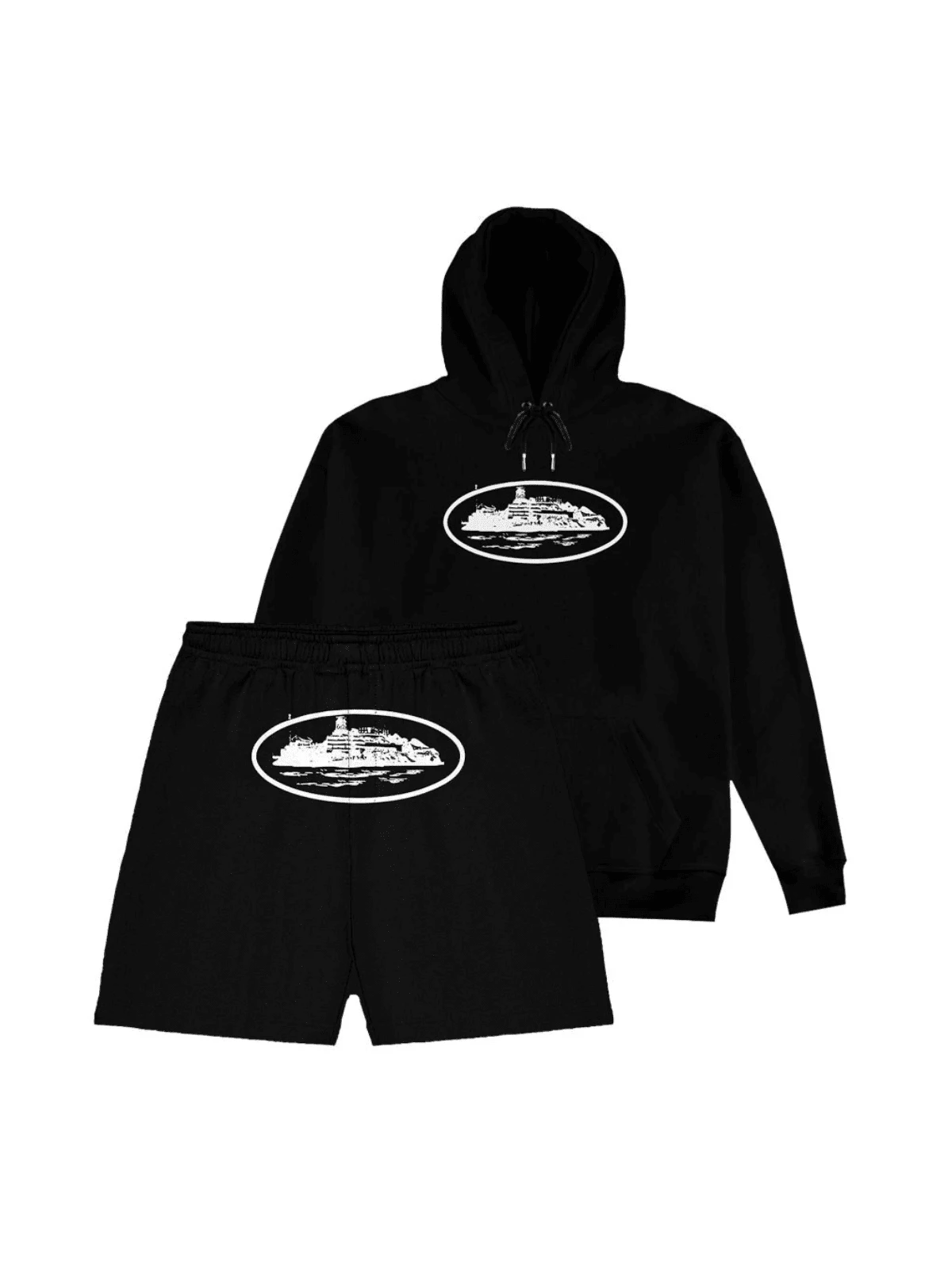 Kangaroo Hoodie + Corteizz Alcatraz Island Rules The World Streetwear Cotton Adult And Children's Set - 黑色 - 查看 1