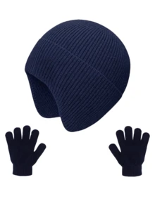2pcs/Set Kids Winter Warm Earflap Hat & Gloves, Thick Knitted Beanie - 2pcs - View 9