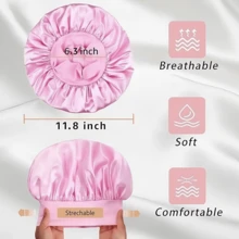 2PCS Luxury Silk Satin Sleep Caps, Solid Color Elastic Bonnets, Soft Lightweight Hair Caps For Night Care, Shower Use, All Night Comfort & Protection - Multicolor - View 6