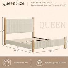 Queen Bed Frame With Headboard, Upholstered Bed Frame With Wooden Headboard And Footboard Support, No Box Spring Needed, Easy Assembly, Full/ Queen/ King, Beige/ White/ Black - Màu be - Xem 8