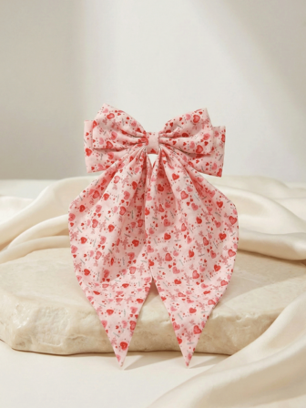 Stora rosa hårrosetter för flickor, alla hjärtans dag-accessoarer - silkeslen hjärtmönster lång hårspänne med slingor, romantisk kokett estetisk stor rosett och hästsvanshållare för kvinnor och damer, ganchos de pelo accesorios para el pelo för alla hjärtans dag-present. Thanksgiving Day