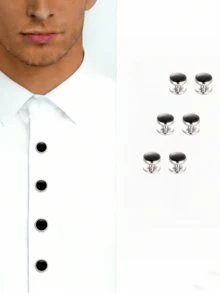 Cufflinks, Groom Wedding Gift, High-Quality Tuxedo Stud Cufflinks, New Men's Cufflinks, Round Oil Drop Shell Cufflinks Set, In Stock Cufflinks, Men's French Cuff Business Buttons, Tuxedo Stud - Buttons and Cufflinks - View 6