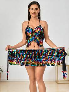 舞台及社交舞蹈配饰套装，亮片流苏装饰，演出必备的华丽装饰品 - 彩色 - 查看 17