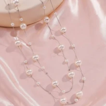 1 chiếc vòng cổ dài giả ngọc trai thời trang nữ, có thể đeo nhiều lớp, kiểu dáng thanh lịch Pháp, thích hợp để đeo cùng áo khoác, dự tiệc hoặc mặc hàng ngày. - Vòng cổ ngọc trai dài - Xem 7