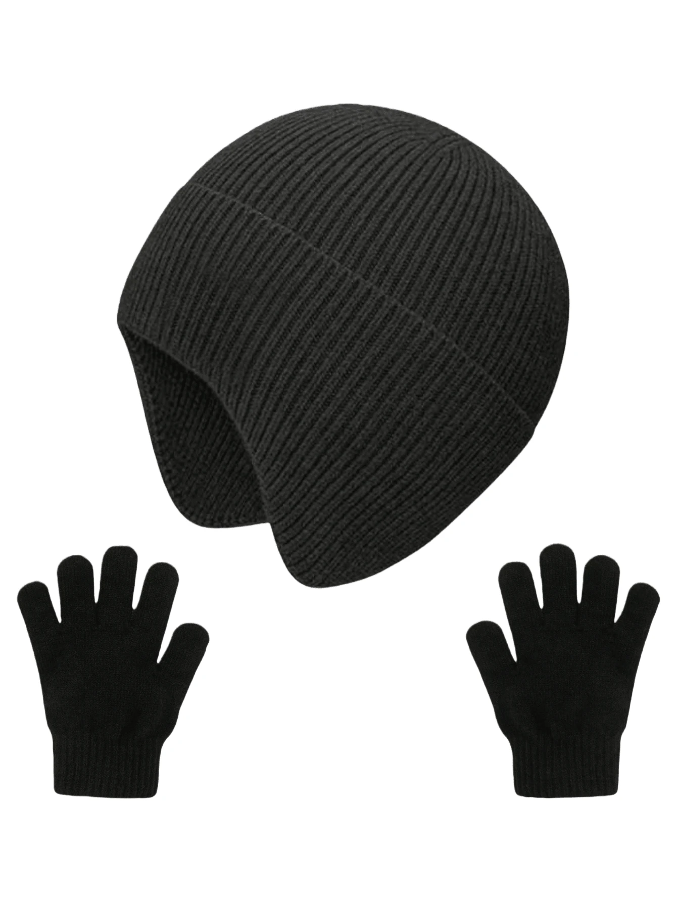 2pcs/Set Kids Winter Warm Earflap Hat & Gloves, Thick Knitted Beanie - 2pcs - View 1