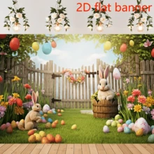 1 pièce Bannière plate 2D Décor de fond de fête de Pâques Lapin de Pâques, œufs colorés et herbe verte Toile de fond photo pour chasse aux œufs de Pâques Fournitures de jeu Décoration de fête de Pâques - 1 - Voir 2