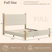 Queen Bed Frame With Headboard, Upholstered Bed Frame With Wooden Headboard And Footboard Support, No Box Spring Needed, Easy Assembly, Full/ Queen/ King, Beige/ White/ Black - Màu be - Xem 7