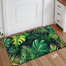 1 pieza Alfombra con estampado de hojas, tapete de lana sintética - Altamente absorbente, fácil de limpiar, adecuado para decoración del hogar, estilo rústico, entrada, interior, habitación, cocina, comedor, oficina pequeña/oficina en casa, fregadero, lavandería, felpudo, tapete de cocina, tapete antideslizante - Multicolor - Ver 12