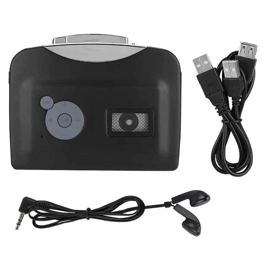 1 pieza Reproductor de casete portátil con altavoz incorporado, alimentado por USB y batería, incluye auriculares, compatible con computadora portátil/PC, convertidor de cinta de audio digital a MP3, ideal para entretenimiento, viajes y deportes. - Negro - Ver 1