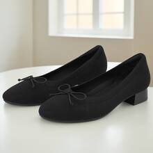 JENN ARDOR Women's Slip On Knit Mesh Flats Shoes Casual Chunky Pumps For Women Dress Ballet Heels Round Toe - 黑色 - 查看 4