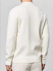 Men's Plus Size Autumn/Winter Commuter Versatile Business Solid Color Mock Neck Sweater - White - View 2