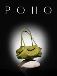 POHO品牌奢华麂皮大号长方形单肩包 - 橄榄绿 - 墨綠色 - 查看 3