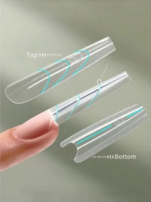 60pcs Nail Art Sandwich Nail Extension Mold, 30pcs Top Mold + 30pcs Bottom Mold Sandwich Layer Design, Reusable Nail Extension Mold For DIY Almond, Ballet, Pointed Nail Shapes, No Paper Needed, Suitable For Gel Nail Extensions - Clear - View 3