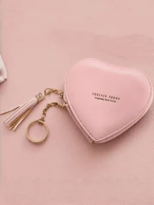 1pc Personalized Keychain Coin Purse, Cute Heart-Shaped Coin Pouch, Women/Girls Wallet Card Holder, Gift For Birthday, Anniversary, Girlfriend, Halloween, Christmas, Thanksgiving - Multicolor - View 9