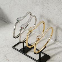 1pc 18K Gold Plated Copper Snake Rhinestone Bracelet, Snake Wrap Design, Suitable For Daily Wear And Holiday Party Gifts - Multicolor - View 7