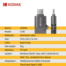 Pembaca Kartu SD Kodak, Adaptor Pembaca Kartu Pintar USB-C ke SD/Micro SD, Kompatibel dengan Aksesori PC Laptop - Hitam - View 11