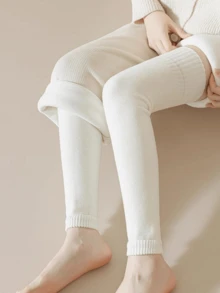 1 Pair Women's Thigh High Socks, Thermal Lined Thick Leg Warmers, Knitted Tall Socks, Autumn/Winter Home Socks, Warm For Winter - Suitable For Women 40kg-60kg - Stockings - View 6