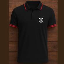 Men's Corinthians Polo Shirt, Black And White, Football Team Style, Summer Edition, With Classic Collar, Comfortable, Premium Cotton, Casual Spring Style. - màu đen - Xem 1