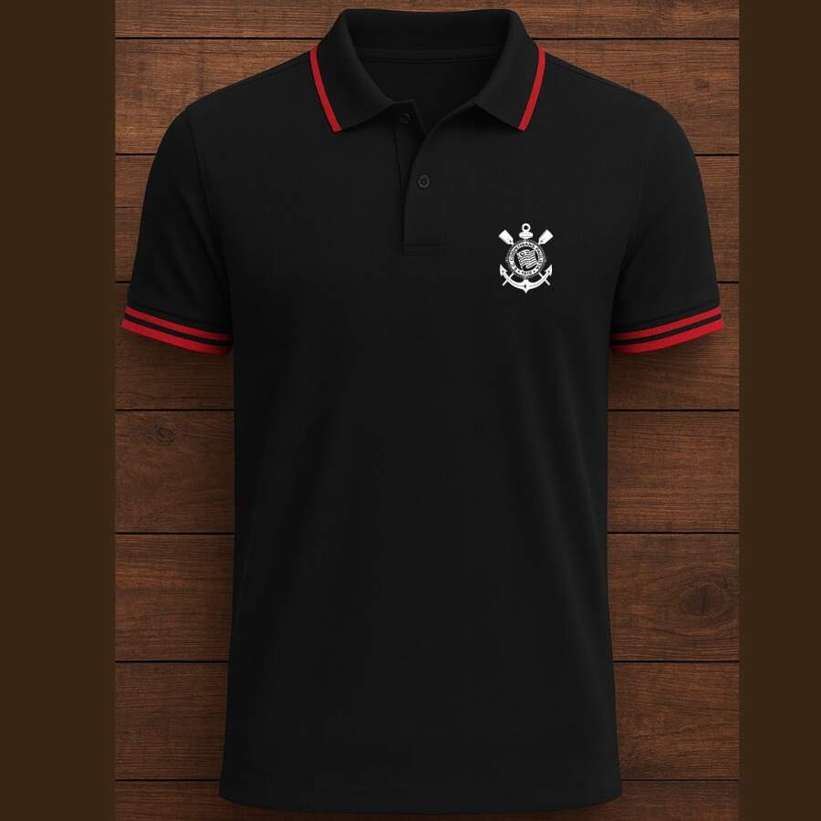 Men's Corinthians Polo Shirt, Black And White, Football Team Style, Summer Edition, With Classic Collar, Comfortable, Premium Cotton, Casual Spring Style. - màu đen - Xem 1