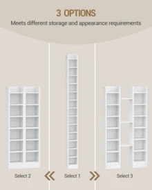 HEXCELEN CD Shelf, 14-Tier Open CD Stand, Two-Piece Media Shelf, Freestanding Shelf, Stand Or Display Case, For Living Room, Study, 17 X 20 X 213 Cm, White - 白色 - 查看 4