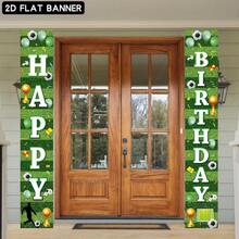 2D Flat Soccer Theme Happy Birthday Porch Banner Set, Polyester, Indoor & Outdoor Use - Perfect For Sports Fans, Happy Birthday Background Backdrop, Suitable For Indoor/Outdoor Parties, Photography, Home Decor, Garage Door Display, No Electricity Required, Birthday Party Decoration - Green - View 5