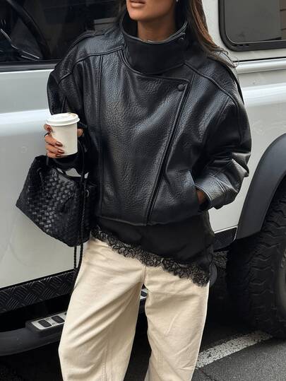 GDDYIN 2026 Autunno Nuovo Stile Vintage Americano Bad Girl Giacca in Pelle PU Colletto Alto Design Pesante Colore Nero