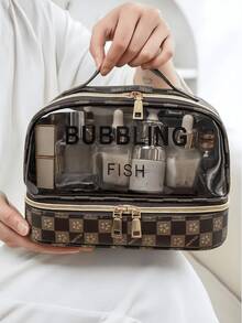 1个防水大容量旅行翻盖洗漱包，化妆包，便携式旅行收纳包，手持化妆品收纳袋，适用于旅行和居家使用，也是送给亲朋好友的绝佳礼物。洗漱包、旅行洗漱包、沐浴包、透明化妆包、防水袋，女士收纳袋，旅行必备、邮轮必备、度假必备 - 黑色 - 查看 12