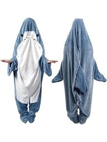 68-Inch Shark Blanket(About 175cm), Family Parent-Child Shark Pajamas, Fun Shark, Shark-Themed Pajamas For Men And Women, Novelty Animal Pajamas, Christmas And Halloween Gifts, Ultra-Soft Shark Pajamas, Suitable For Both Men And Women - 藍白色 - 查看 11