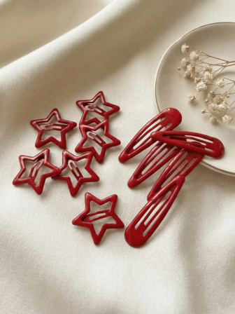 10 Pcs Red Star Hair Clips And Snap Hair Clips For Women Girls, Cute Metal Star Barrettes Teardrop Hair Pins Non-Slip Aesthetic Y2K Hair Accessories For Thin Thick Hair, Styling Tools Gift For Valentine's Day Gift.Thanksgiving Day, Claw Clips, Hair Slide