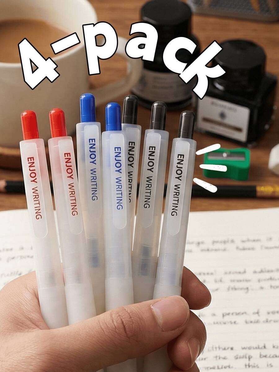 4支装0.5毫米可伸缩中性笔，速干凝胶墨水笔，黑色、蓝色、红色可选，大容量，适用于办公室、学校、家庭使用。 - 中性筆 - 查看 1
