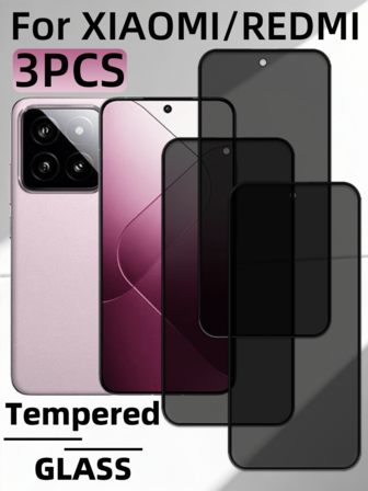 3pcs Full Coverage Privacy Tempered Glass Screen Protector For Xiaomi/Redmi, High Definition High Hardness, Anti-Peeping, Anti-Fingerprint, Anti-Drop, Anti-Scratch, Anti-Oil, Easy Installation, No White Edges, No Bubbles, Compatible With Phone Cases