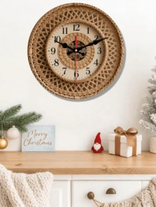1个10英寸/12英寸木制圣诞雪人挂钟，静音无滴答圆形木钟，带数字显示，电池供电，节日家居装饰，单包装 - 彩色 - 查看 4