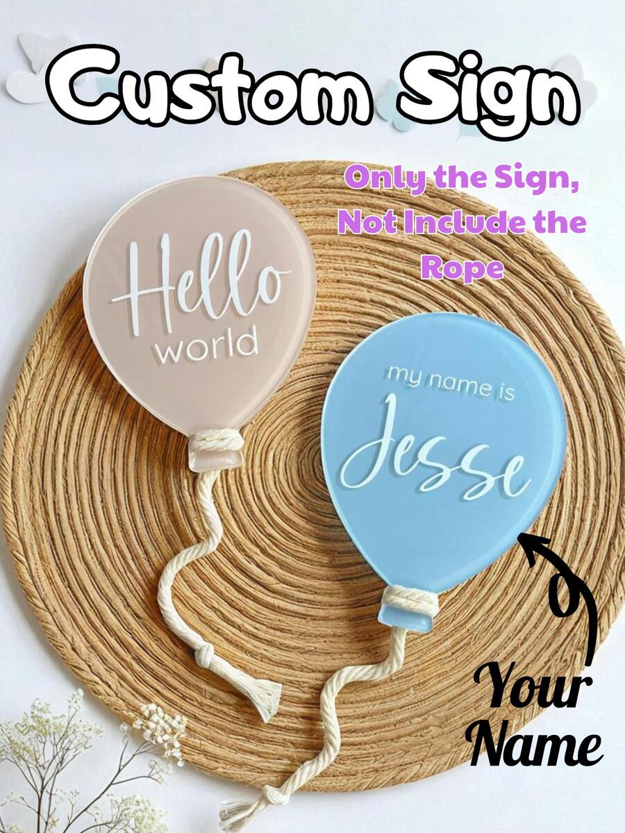 1件装个性化亚克力宝宝名字公布牌 - 定制“Hello World”气球设计，新生儿出生公告道具，婴儿派对和母亲节礼物，可爱多彩的卡哇伊风格，可重复使用的家居装饰，独特的个性化新生儿礼物 - 彩色 - 查看 1