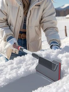 二合一可伸缩汽车雪刷和冰刮 - 铝制双头雪铲（扫帚+冰刮），可伸缩可拆卸，冬季必备工具，适用于挡风玻璃、车窗和车顶，汽车配件 - 可拆卸除雪鏟 - 查看 3