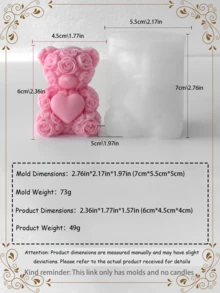 Molde de silicona de oso rosa 3D, regalo hecho a mano para el Día de San Valentín, apto para velas, resina, yeso DIY - Blanco - Ver 12