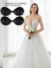 2pcs Front Closure Self-Adhesive Bras, Skin Tone + Black, Wash After Wearing To Maintain Adhesiveness - Multicolor - View 27