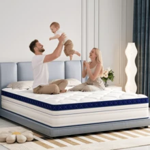 DreamFit Colchón Híbrido Ergonómico,Colchon King Size,ortopedico,Espuma de Alta Densidad Memory Foam En Caja,Firmeza Media,Extremadamente cómodo,Sueño Profundo,Certificado CertiPUR-US®, Colchones Espuma, Colchon Resortes - Azul y blanco - Ver 2