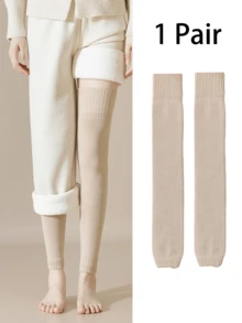 1 Pair Women's Thigh High Socks, Thermal Lined Thick Leg Warmers, Knitted Tall Socks, Autumn/Winter Home Socks, Warm For Winter - Suitable For Women 40kg-60kg - Stockings - View 10