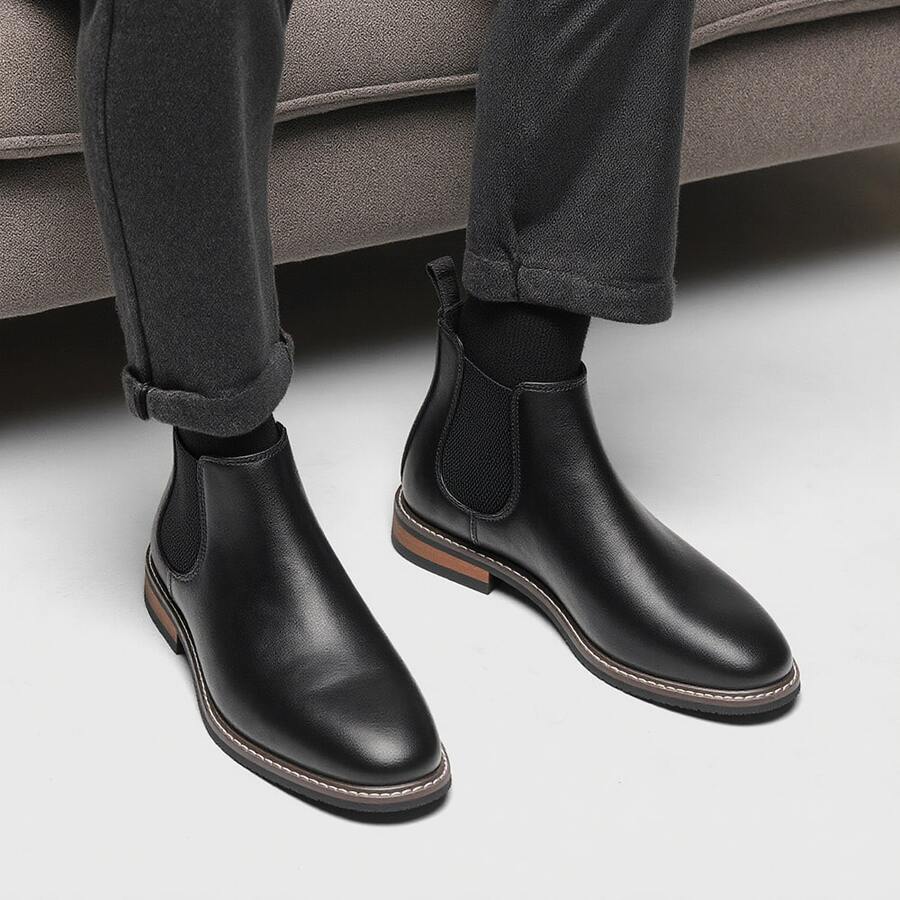 Men's Chelsea Boots Commuter Business Rubber Wood Sole Casual Retro Style Ankle Boots - Black - View 1