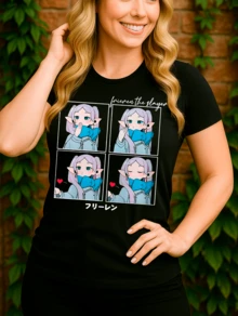 Frieren  Sousou Magic Enchantment Manga Anime Otaku Otome Basic Unisex T-Shirt 100% Premium Cotton – Men's And Women's | Casual, Streetwear, Plus Size, New Arrival With Immediate Shipping In Various Colors - 黑色 - 查看 3