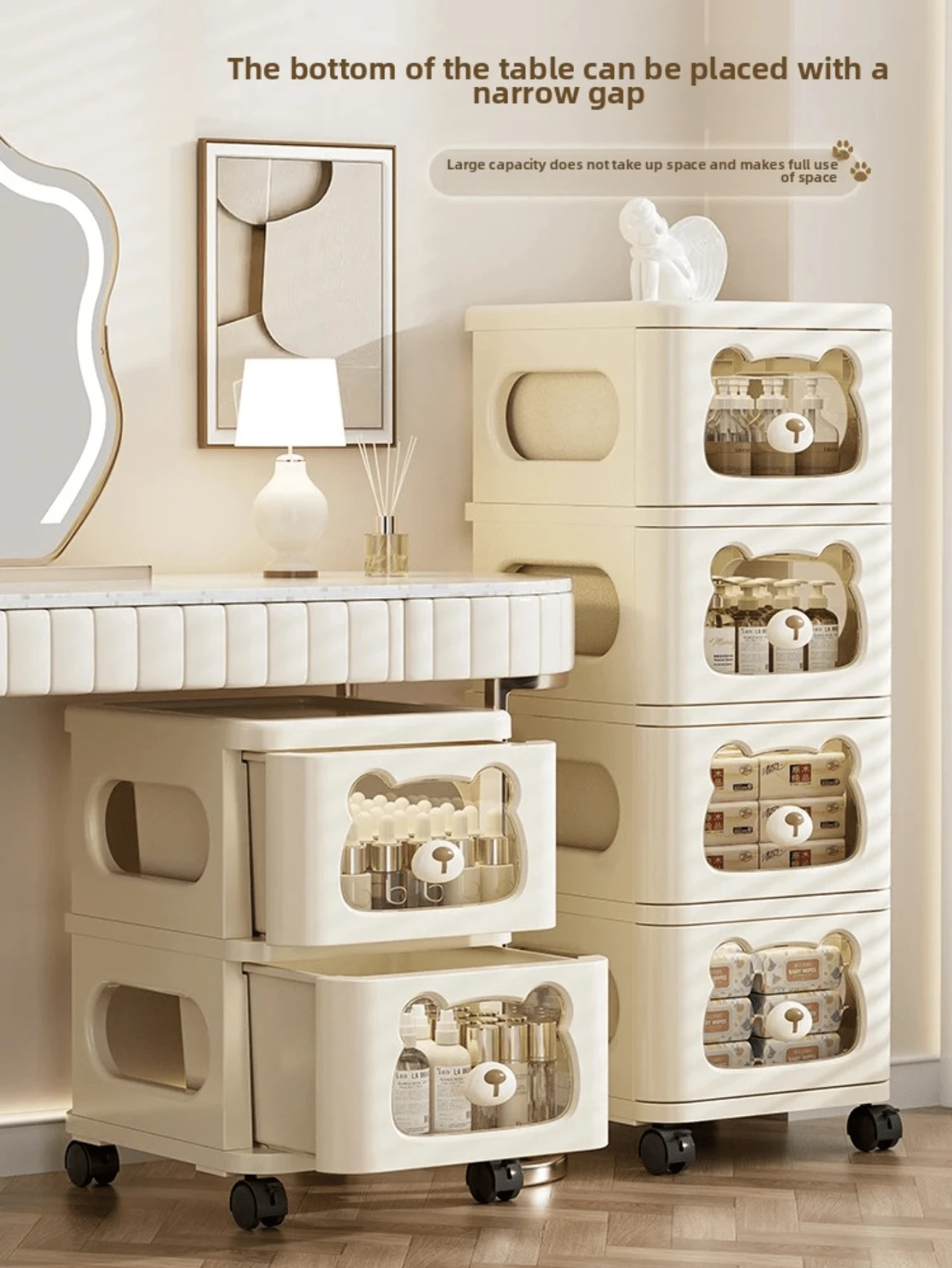 Multi-Purpose Storage Drawers,Removable Multi-Layer Drawer Storage Cabinet,3/4/5 Tier Drawers Storage Cabinet Rolling Utility Cart With Wheels, Movable Large Capacity Storage Cabinet For Snacks Toys Storage, Cartoon Trolleys Cream White Nightstands Rolling Cart With Drawers To Organize ,Room Easy Install High Quality And Movable , Multi-Purpose Organizer For Toys Clothes Diapers Sundries, Ideal Home Storage Solution For Small Spaces - Nhiều màu - Xem 1