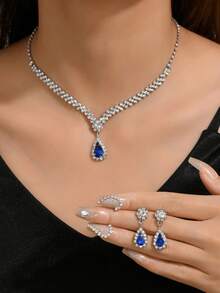 3pcs/Set Water Drop Bridal Women's Fashion Crystal Necklace Earrings, Luxury Jewelry Set Suitable For Wedding Birthday Gifts, Parties. - Multicolor - View 8