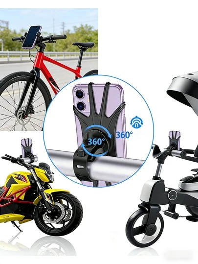 1pc Holder/1pc Strap, 360° Cycling Phone Holder, Fits 4.0-6.1 Inch Phones, Rotatable Silicone Bicycle Phone Holder With Adjustable Strap, Cycling Camera/Flashlight Reinforced Portable Strap, Multi-Purpose Electric Scooter Silicone Holder, Phone Navigation Holder, Gray/Black, Back To School Gift/Birthday Gift/Easter, Sport/Fitness/Gym Accessories, Outdoor, Cycling, Home Bicycle Accessories