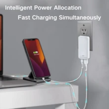 65W GaN 可折叠快充充电器，超薄双口 USB-A 和 Type-C 电源适配器，通用手机充电器，兼容 16/15 Pro、三星 S25/Galaxy、平板电脑，旅行必备，送礼佳品 - 美規A型插(110-127V) - 查看 2