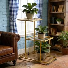 Soporte para macetas de 6 capas, estante de almacenamiento para plantas, ideal para decoración del hogar y el jardín, organizador creativo con un diseño muy bonito para interiores y exteriores. - Tres capas de oro - Ver 4