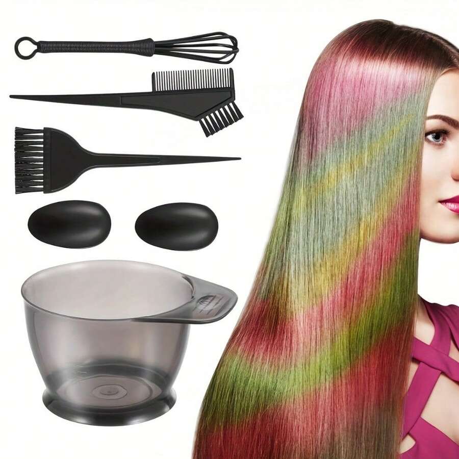 5pcs Hair Dye Bowl, Brush, Comb Set, Salon Hair Coloring Styling DIY Tools Accessories - Multicolor - View 1