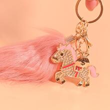 Sparkling Rhinestone Pony Keychain With Tail Pendant, Animal Keyring, New Year Gift, Keychain, Keyring, Car Accessories, Rhinestone Keychain, Metal Keychain For Women, Cute Car Keychain, Valentine's Day Gift, Fashion Accessory